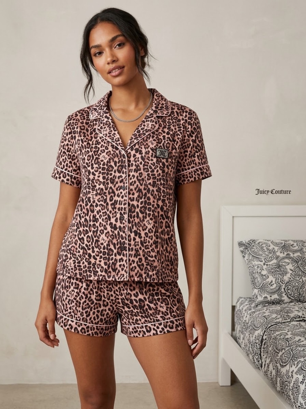 Juicy Couture Blush Pink Leopard Short Pajama Set